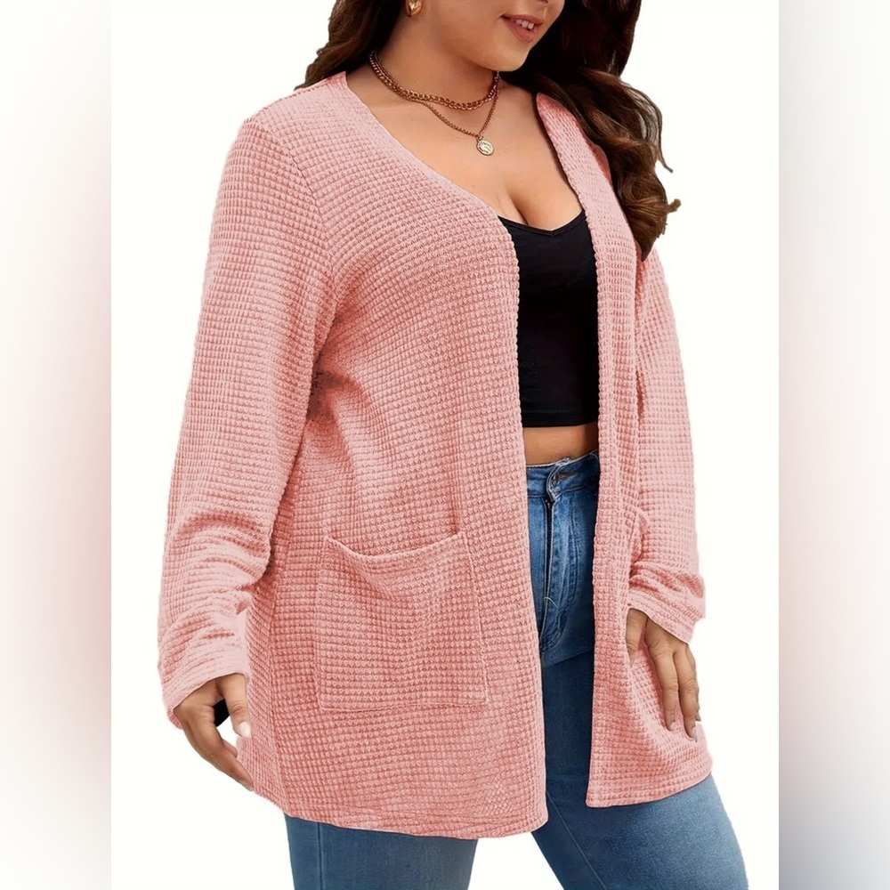 Plus Size Open Front Long Sleeve Knit Cardigan - Picture 10 of 10
